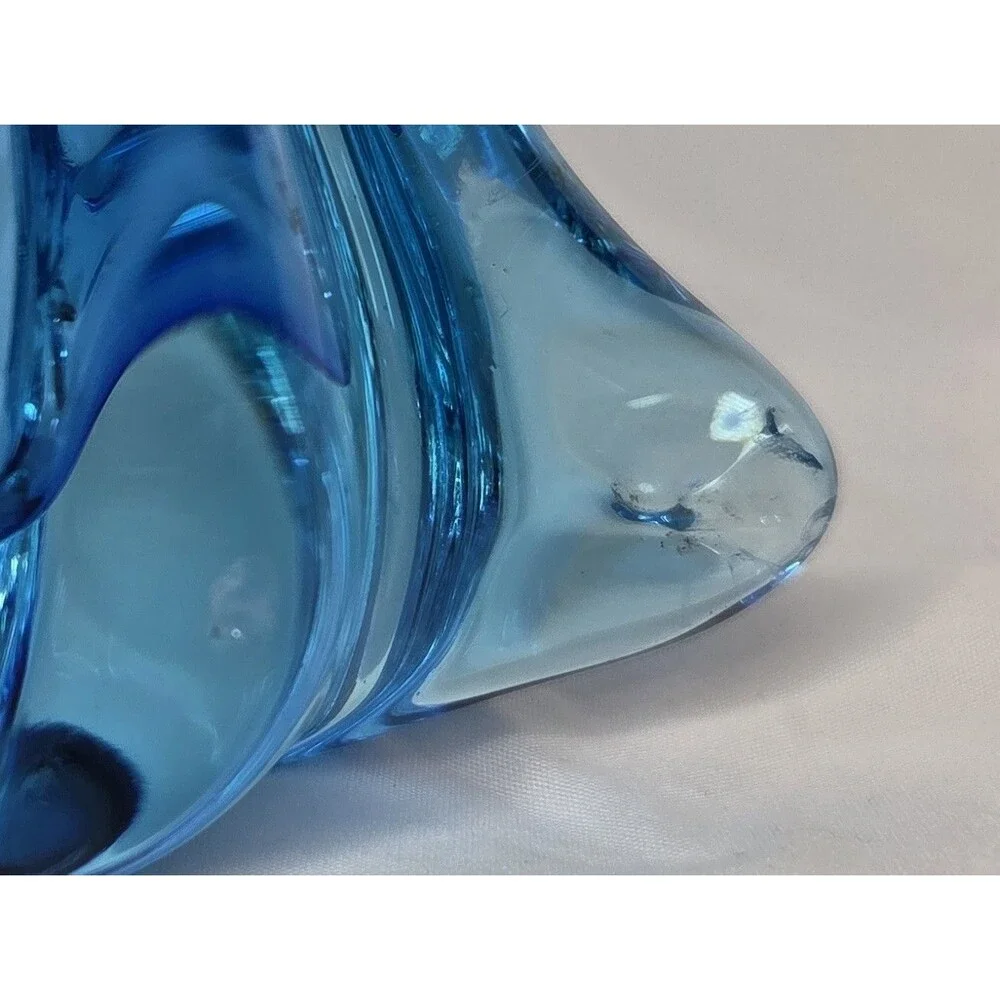Large Vintage Mid Century Murano Mermaid Tail Blue Glass Vase No Tag & Chips